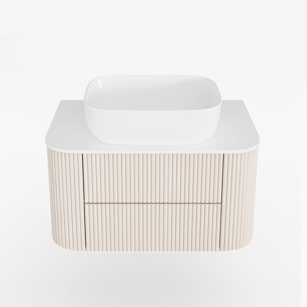 31.5" Whitewash Fluted Bathroom Vanity with Vessel Sink – Wall-Mounted Floating Design window image