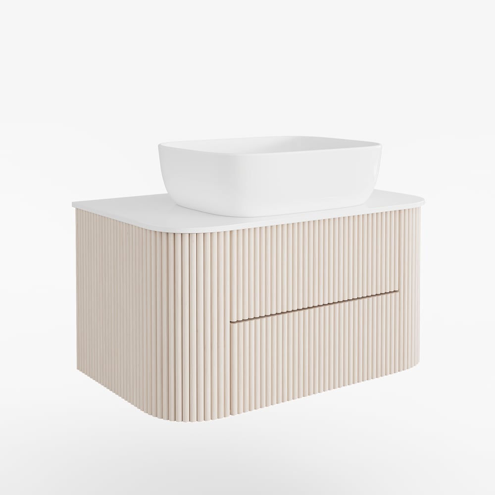 31.5" Whitewash Fluted Bathroom Vanity with Vessel Sink – Wall-Mounted Floating Design window image
