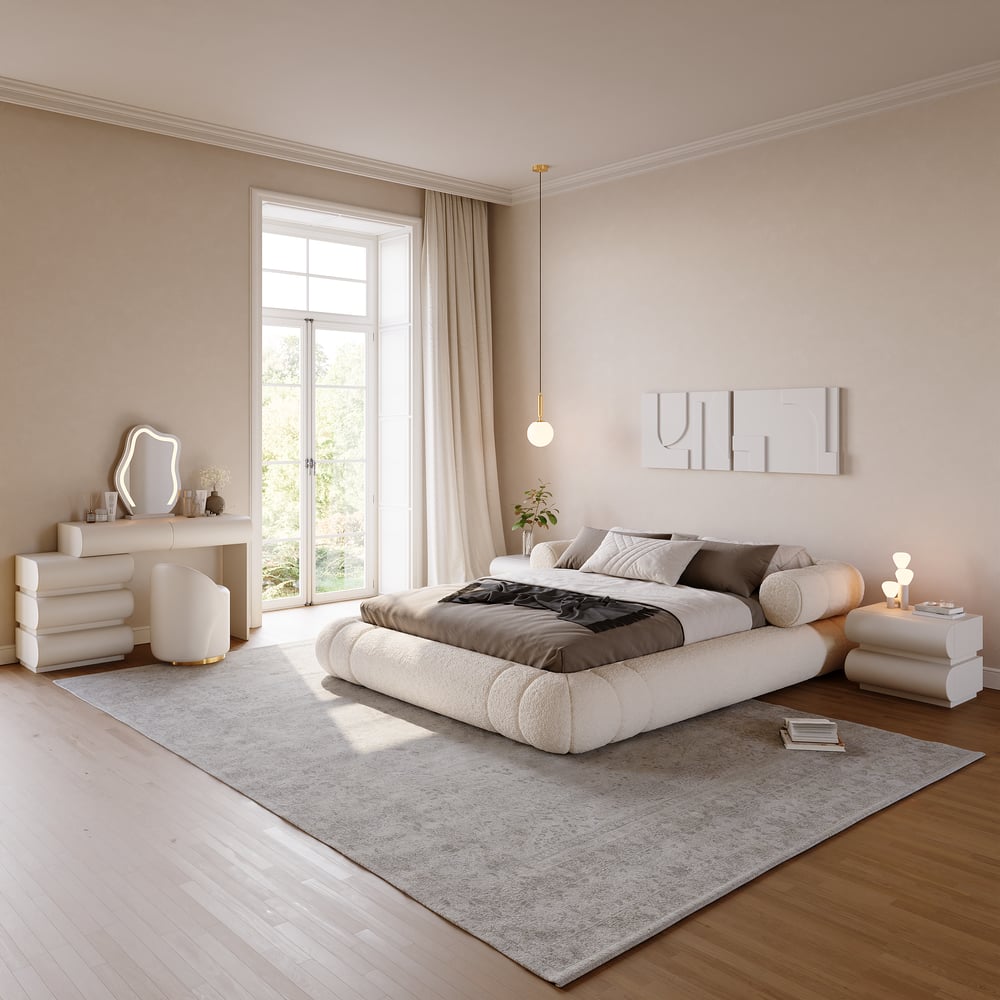 King Size Boucle Upholstered Cloud Floor Bed Frame window image