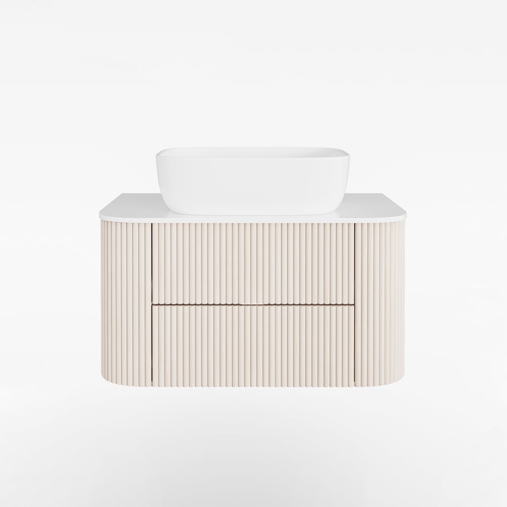 31.5" Whitewash Fluted Bathroom Vanity with Vessel Sink – Wall-Mounted Floating Design window image
