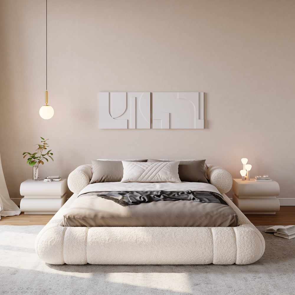 King Size Boucle Upholstered Cloud Floor Bed Frame window image