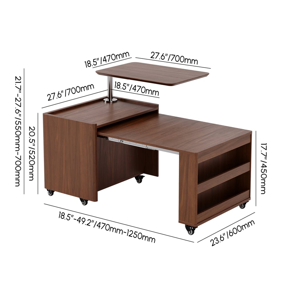 1250mm Lift-Top Extendable Coffee Table with Drawers & Storage Multifunction Table weights dimensions image