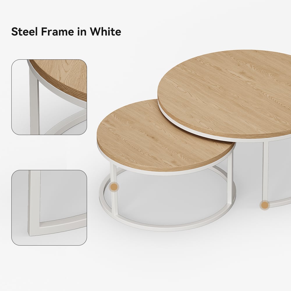 Ensemble de table basse ronde naturelle emboîtable Fero (600 mm-800 mm) image de fenêtre