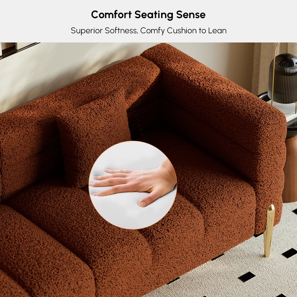 Aurora 79" Boucle Fluted Sofa with Gold Legs & Pillows window image