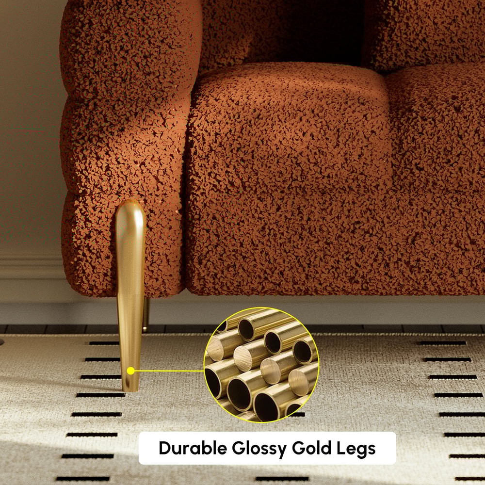 Aurora 79" Boucle Fluted Sofa with Gold Legs & Pillows window image
