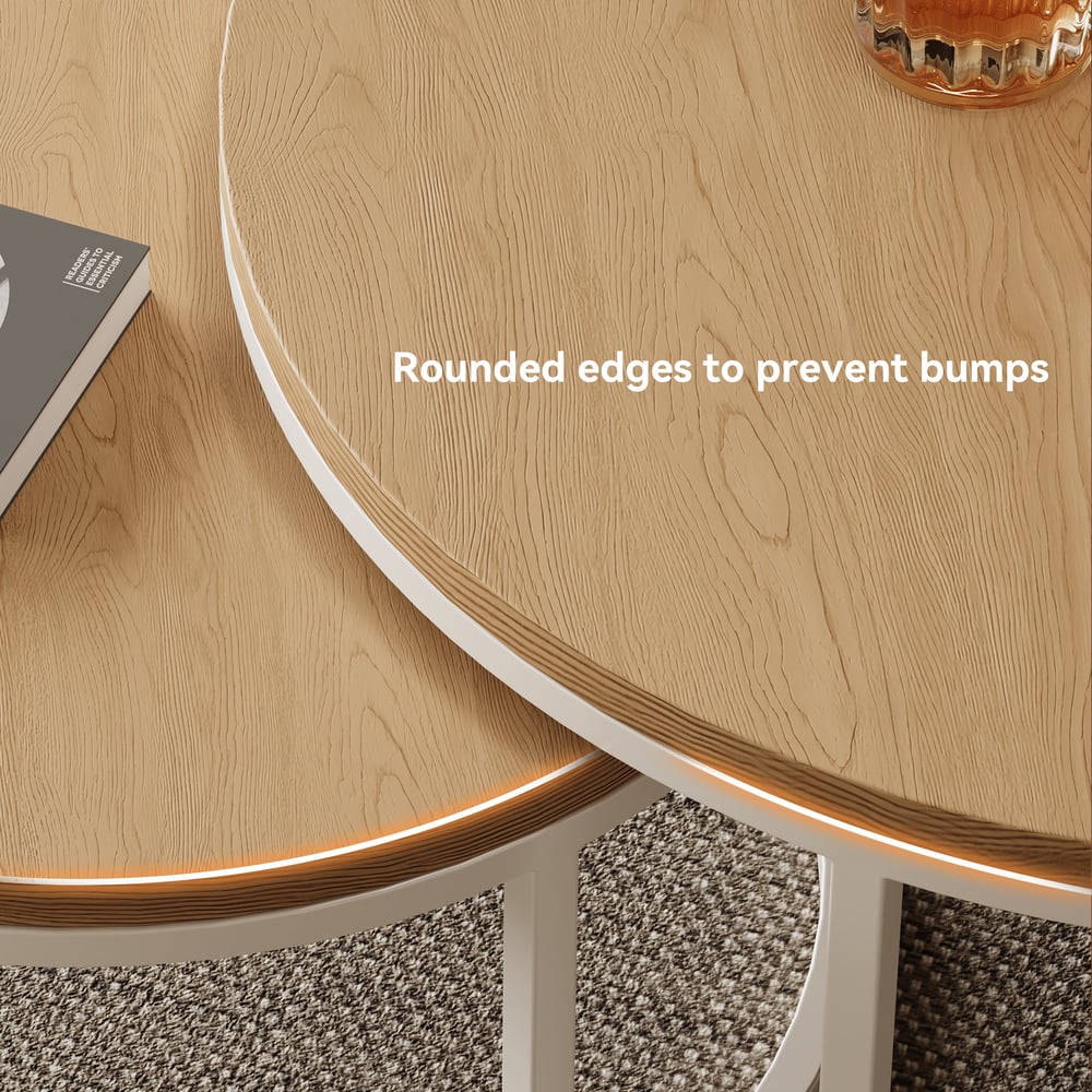 Ensemble de table basse ronde naturelle emboîtable Fero (600 mm-800 mm) image de fenêtre