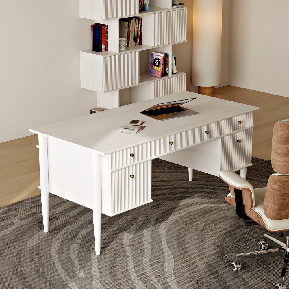 1625mm Modern Style Whitewash Home Office Desk with 6 Drawers window image