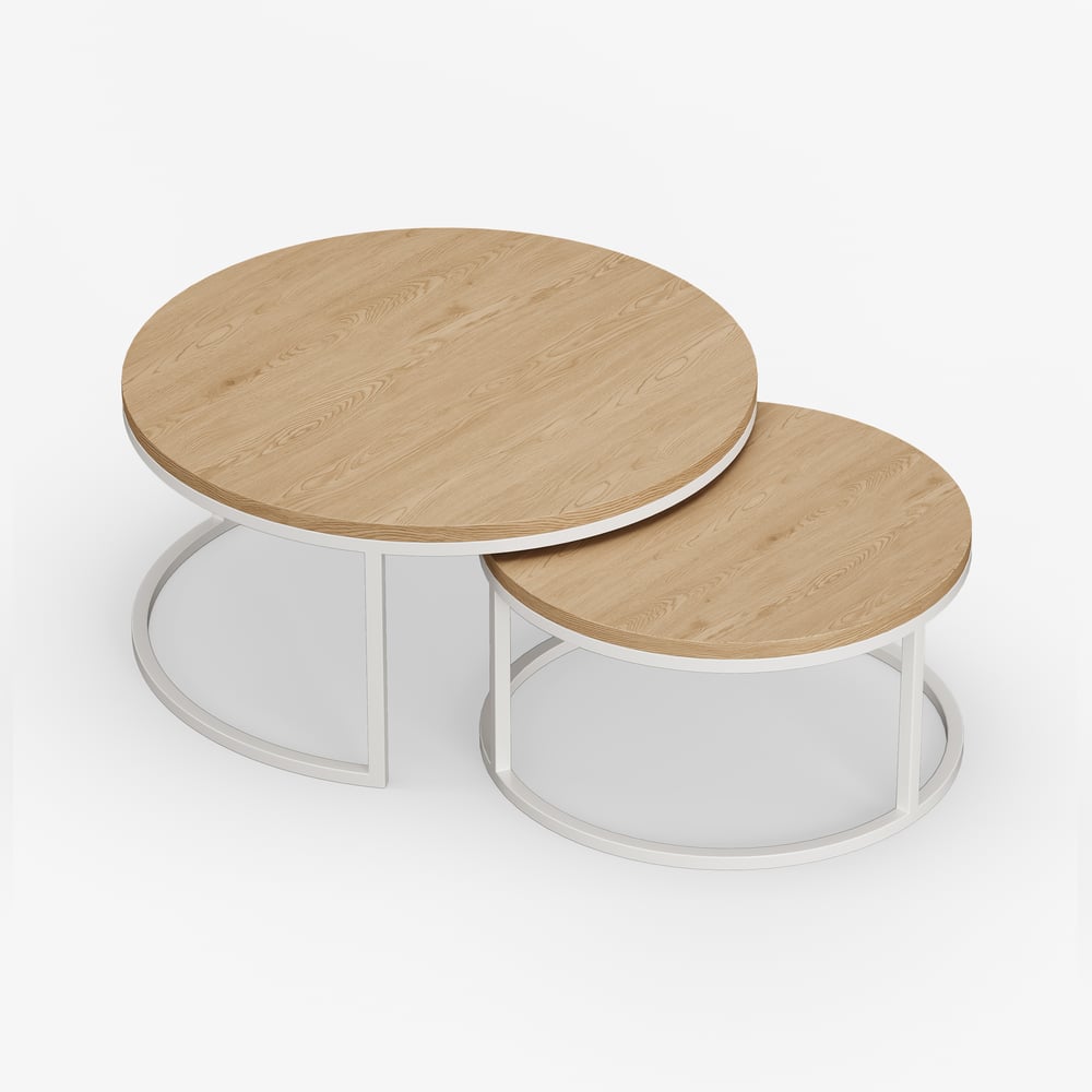 Ensemble de table basse ronde naturelle emboîtable Fero (600 mm-800 mm) image de fenêtre