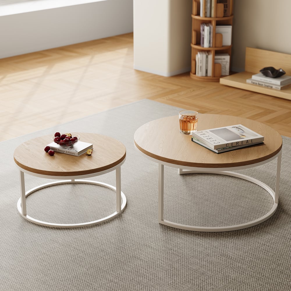 Ensemble de table basse ronde naturelle emboîtable Fero (600 mm-800 mm) image de fenêtre