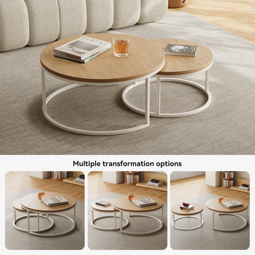 Ensemble de table basse ronde naturelle emboîtable Fero (600 mm-800 mm) image de fenêtre