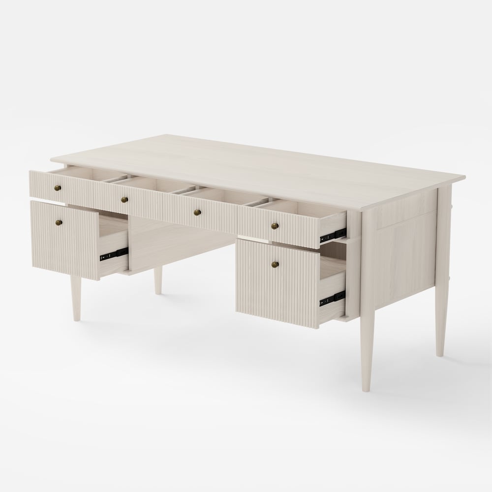 1625mm Modern Style Whitewash Home Office Desk with 6 Drawers window image