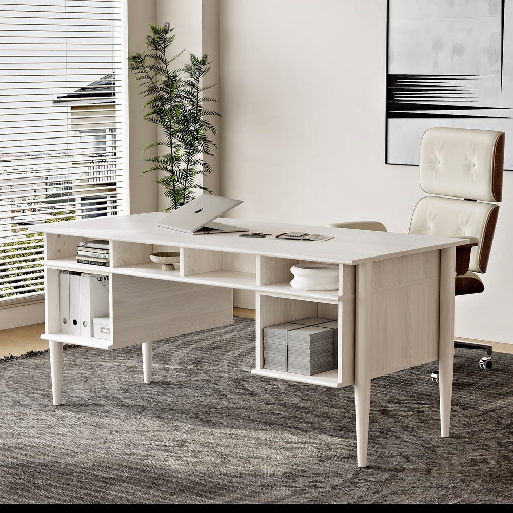 1625mm Modern Style Whitewash Home Office Desk with 6 Drawers window image