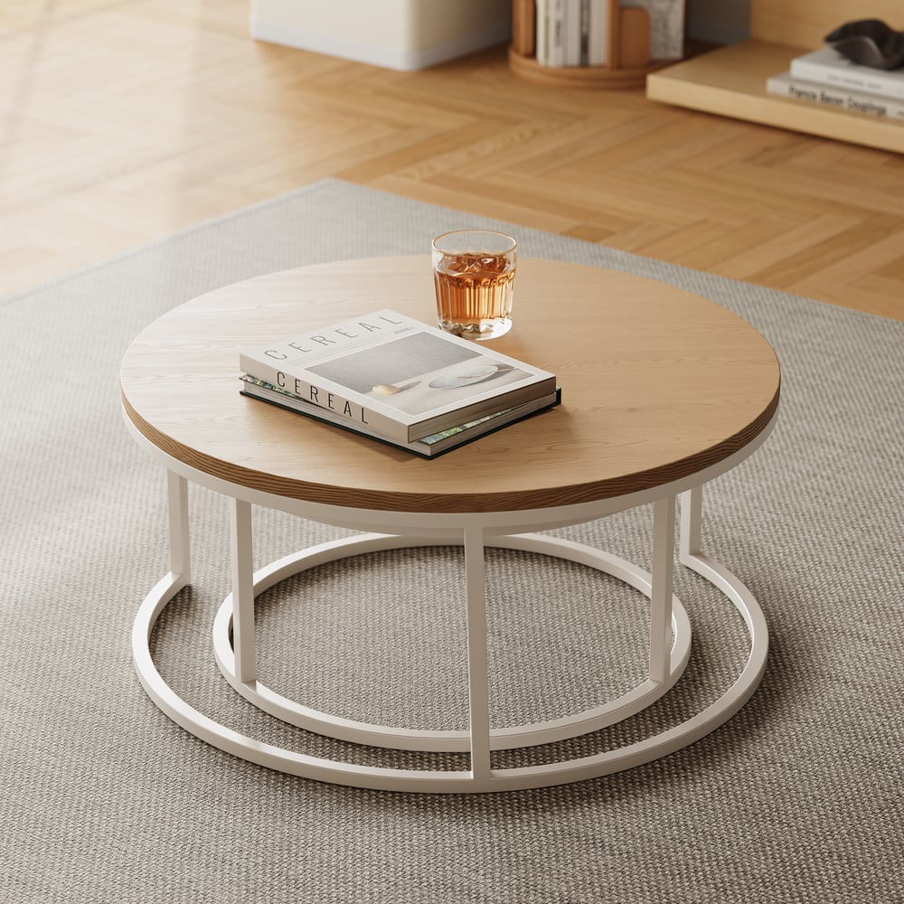 Ensemble de table basse ronde naturelle emboîtable Fero (600 mm-800 mm) image de fenêtre