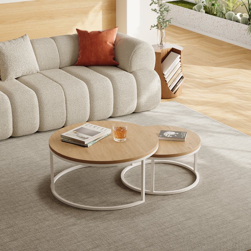 Ensemble de table basse ronde naturelle emboîtable Fero (600 mm-800 mm) image de fenêtre