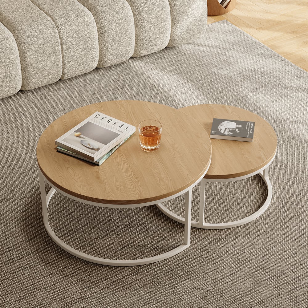 Ensemble de table basse ronde naturelle emboîtable Fero (600 mm-800 mm) image de fenêtre