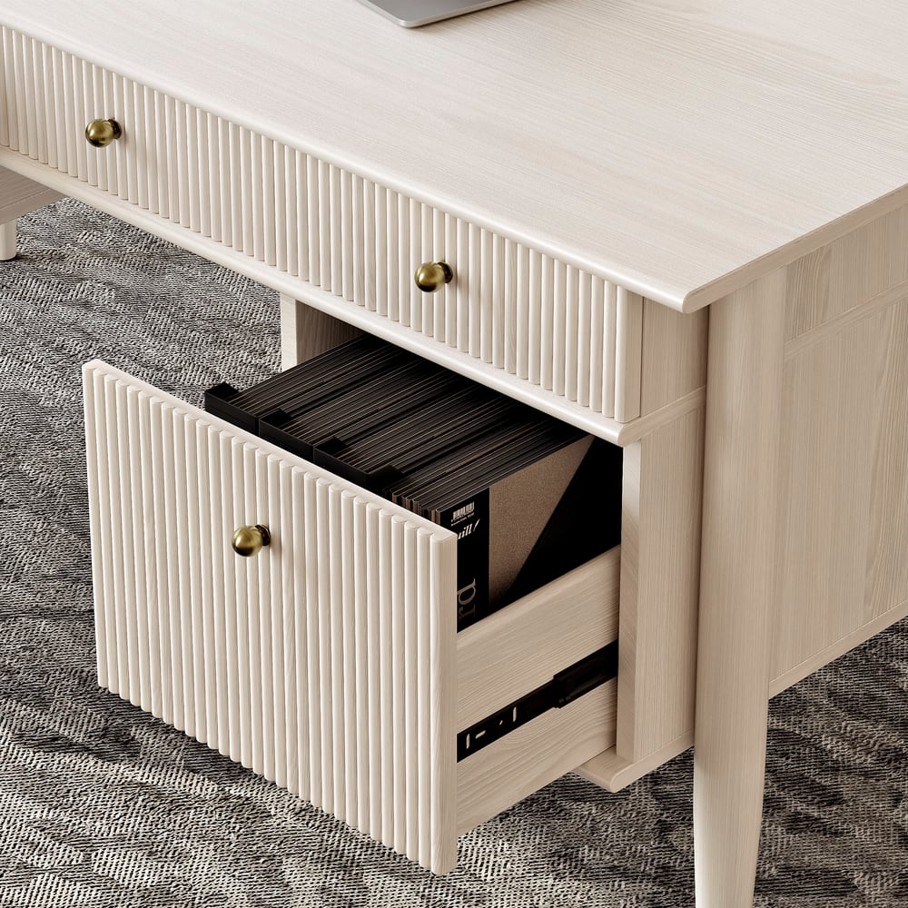1625mm Modern Style Whitewash Home Office Desk with 6 Drawers window image