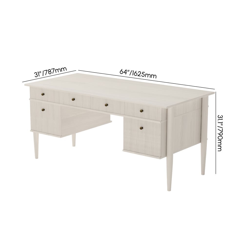 1625mm Modern Style Whitewash Home Office Desk with 6 Drawers weights dimensions image