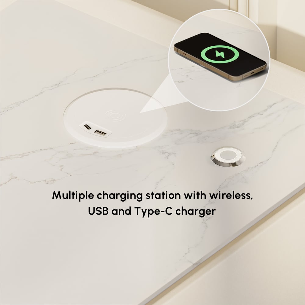 3-Drawer Narrow Bedside Table with Built-in Charging Station and Adjustable Lighting window image