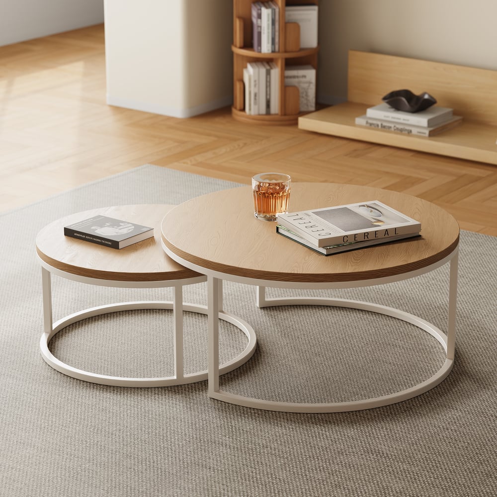 Ensemble de table basse ronde naturelle emboîtable Fero (600 mm-800 mm) image de fenêtre