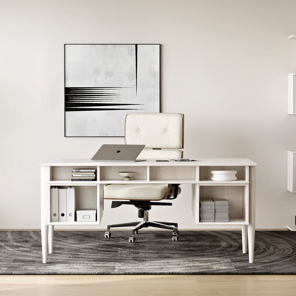 1625mm Modern Style Whitewash Home Office Desk with 6 Drawers window image