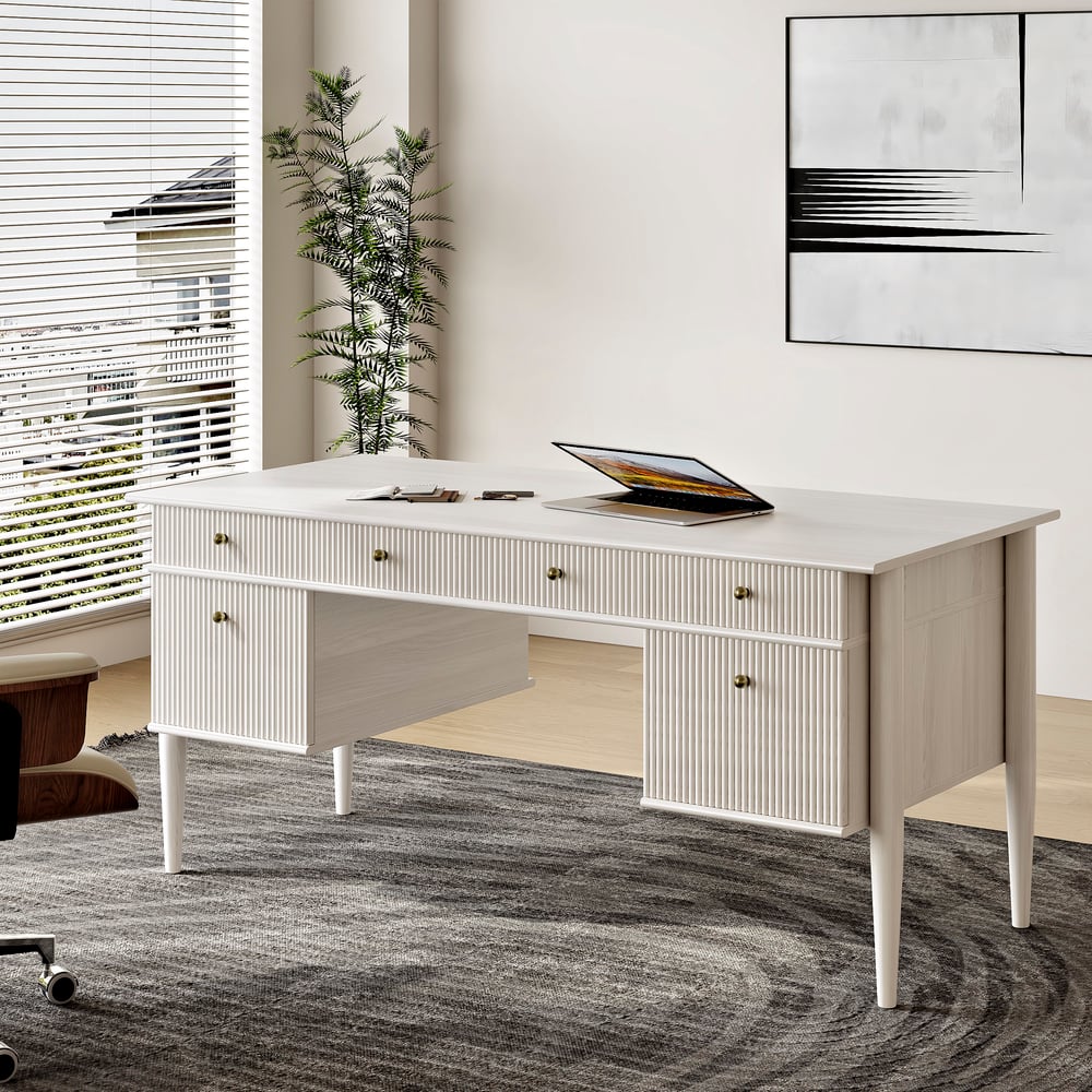 1625mm Modern Style Whitewash Home Office Desk with 6 Drawers window image