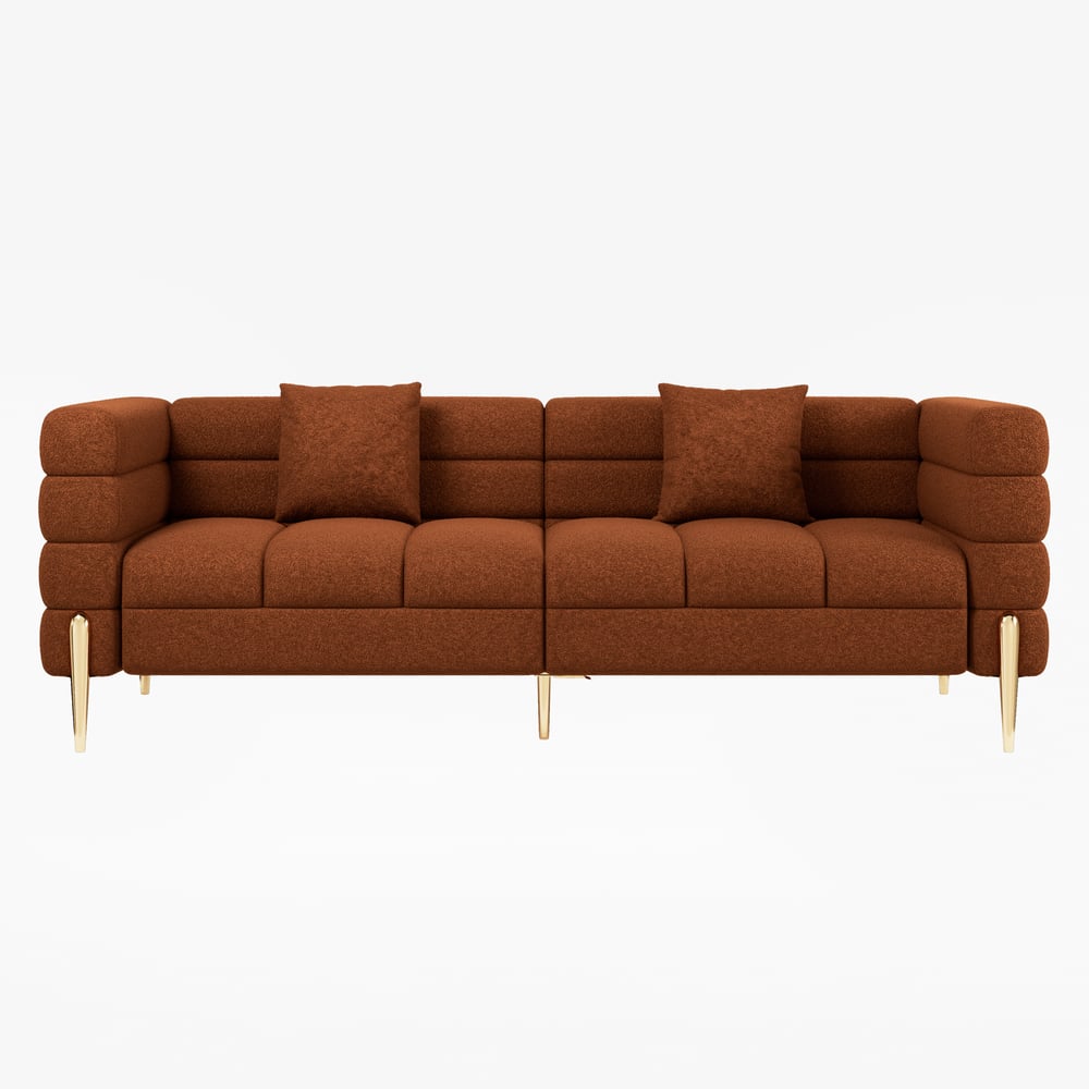 Aurora 79" Boucle Fluted Sofa with Gold Legs & Pillows window image