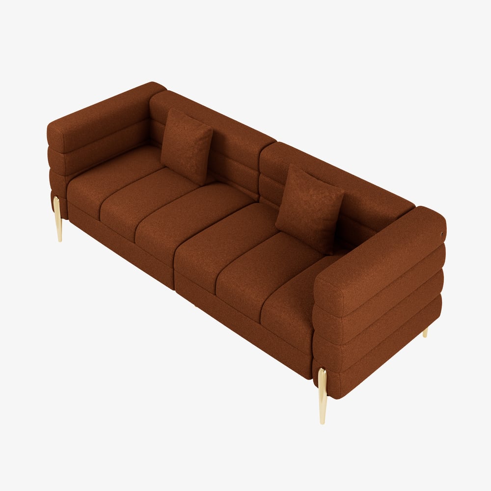Aurora 79" Boucle Fluted Sofa with Gold Legs & Pillows window image
