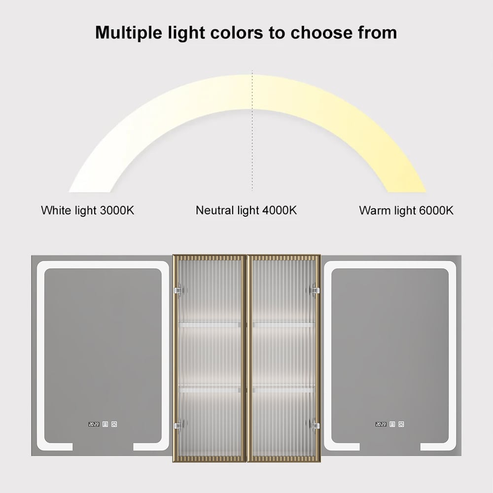 59" LED osvětlená lékařská skříňka Dřevěné nástěnné koupelnové zrcadlo s dveřmi obrázek okna