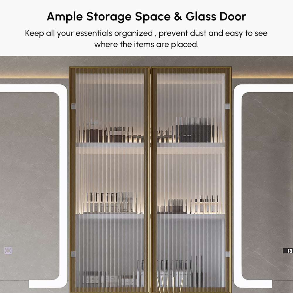 Miroir de salle de bain mural en bois avec portes pour armoire à pharmacie éclairée par LED 1500mm image de fenêtre