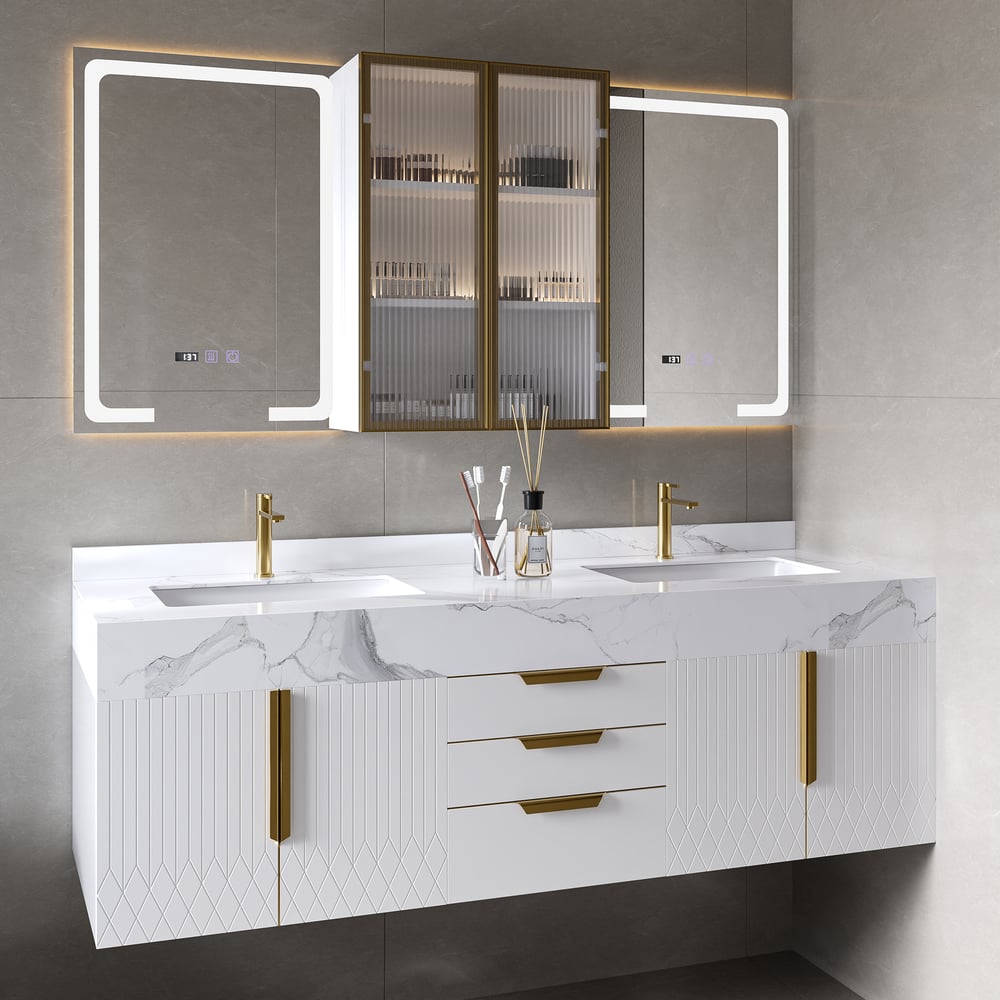 59" LED osvětlená lékařská skříňka Dřevěné nástěnné koupelnové zrcadlo s dveřmi obrázek okna