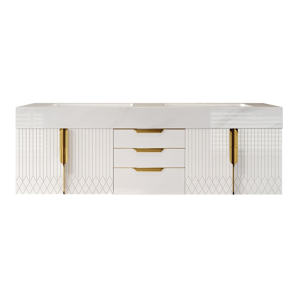 1500mm Wall Mounted Bathroom Vanity Faux Marble Top with Double Sink White window image