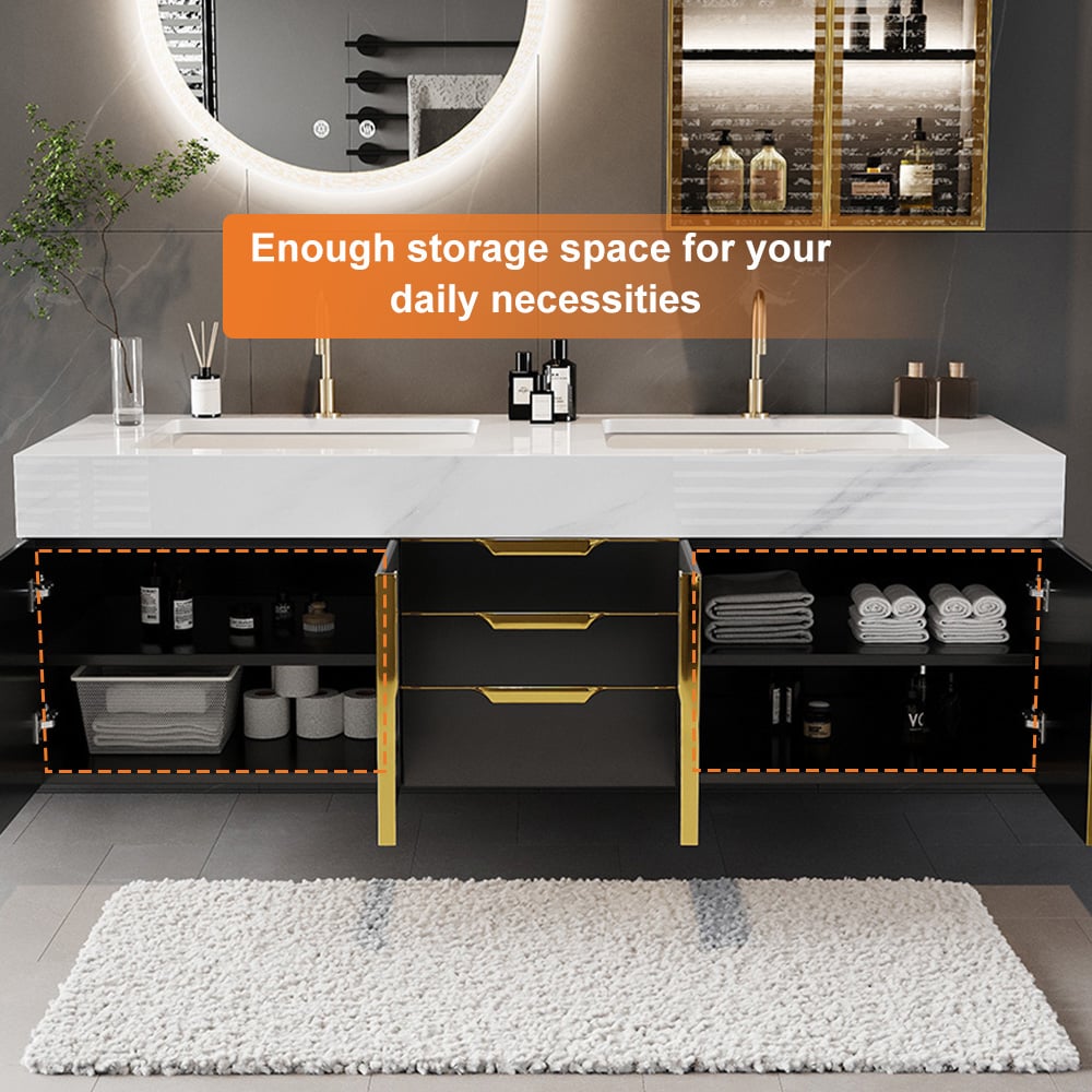 Customer Reviews for Aro Series Bathroom Vanity Set 59" Floating Faux Marble Bathroom Vanity Black with Sink