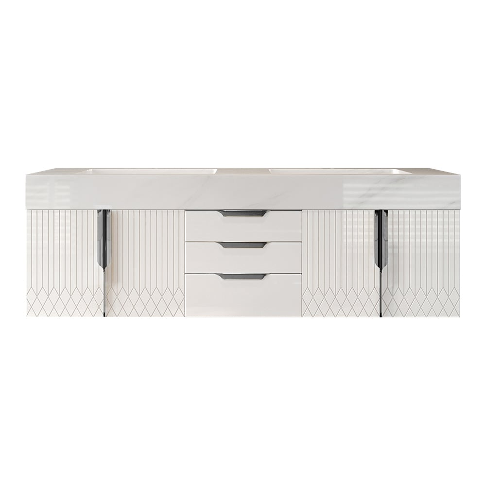 Aro Series Bathroom Vanity Set 59" Modern Floating Bathroom Vanity White with Sink window image