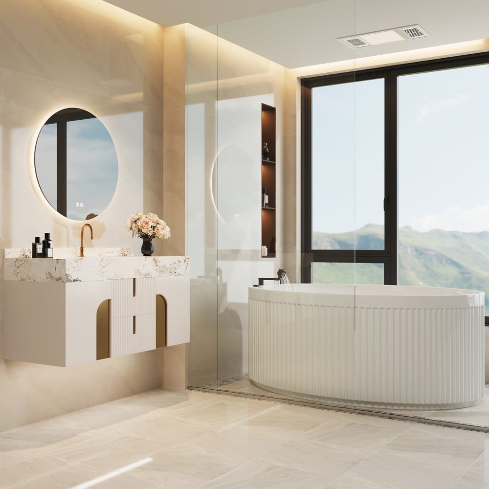 Artus 915mm Modern Sintered Stone Bathroom Vanity Ceramic Single Sink Wall Mounted window image