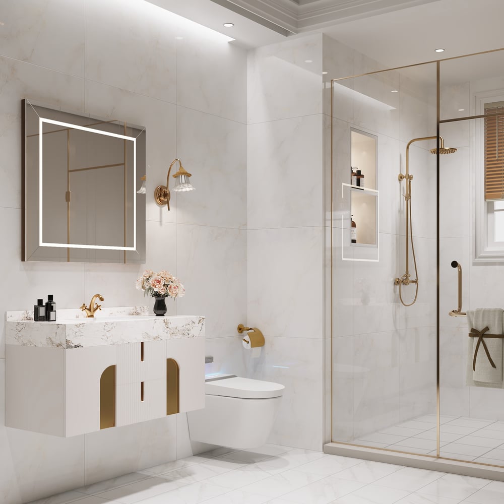 Artus 915mm Modern Sintered Stone Bathroom Vanity Ceramic Single Sink Wall Mounted window image