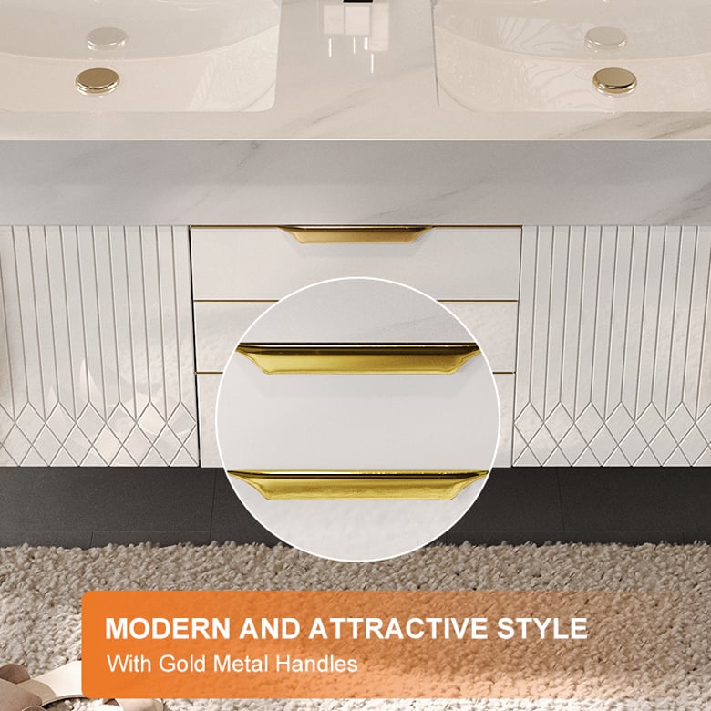 1500mm Wall Mounted Bathroom Vanity Faux Marble Top with Double Sink White window image