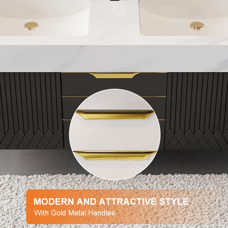 Aro Series Bathroom Vanity Set 59" Floating Faux Marble Bathroom Vanity Black with Sink window image