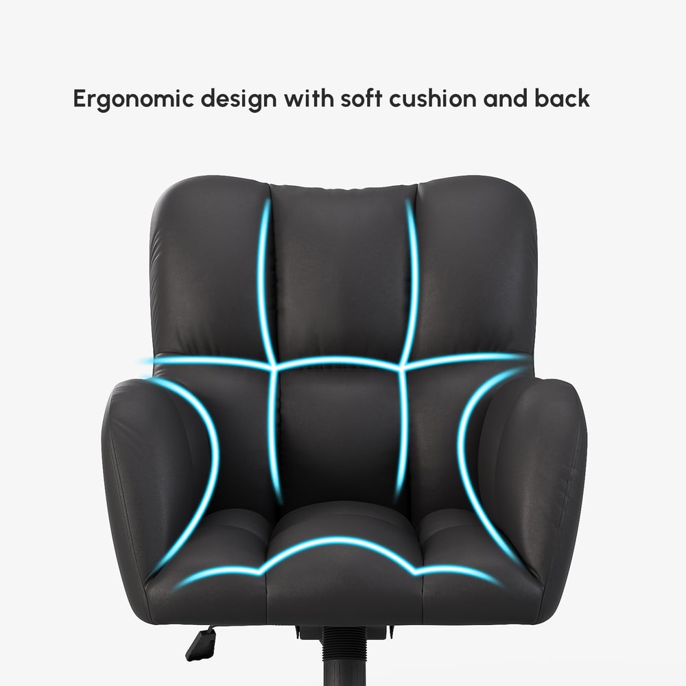 Modern Black Faux Leather Office Chair - Swivel & Height Adjustable Task Chair window image