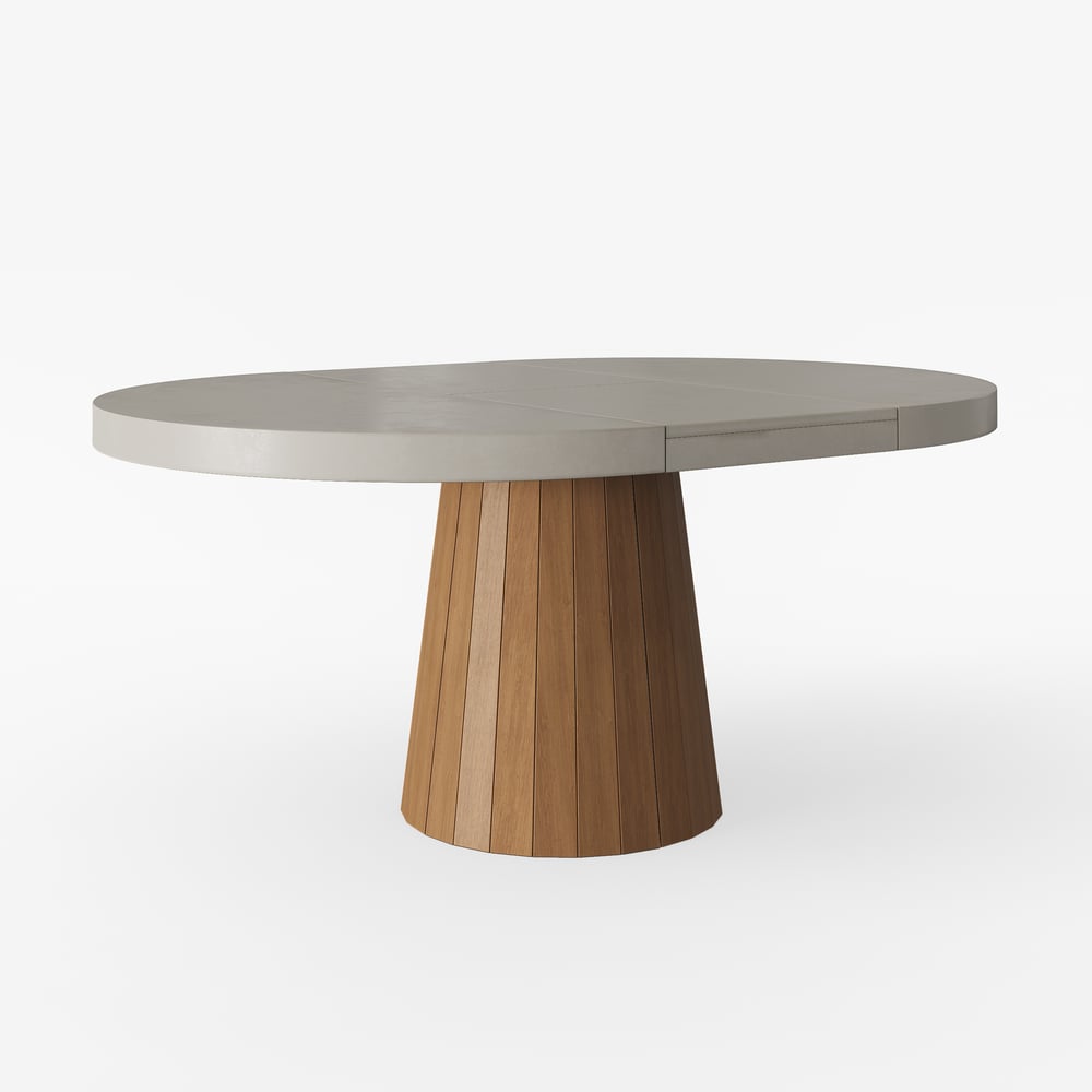 39"-55" Japandi Style Oval & Round Extendable Wood Dining Table Gray Seats 4-6 People window image