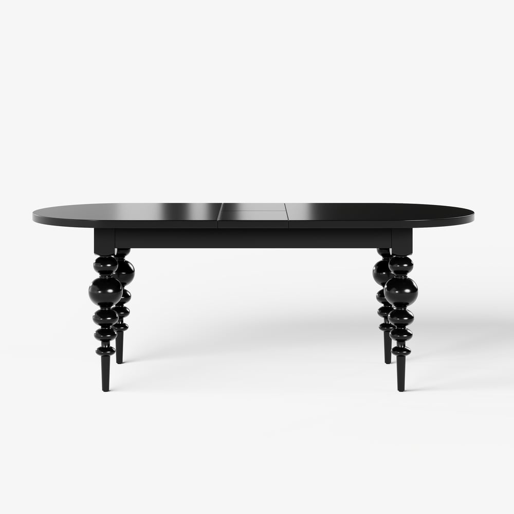 67"-79" Mid-Century Oval Extendable Dining Table Black Seats 4-8 People window image