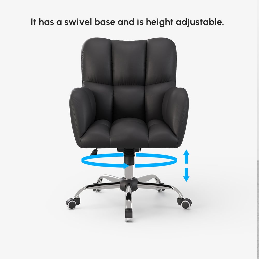Modern Black Faux Leather Office Chair - Swivel & Height Adjustable Task Chair window image