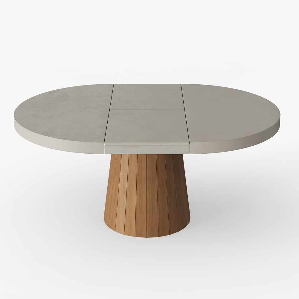 39"-55" Japandi Style Oval & Round Extendable Wood Dining Table Gray Seats 4-6 People window image