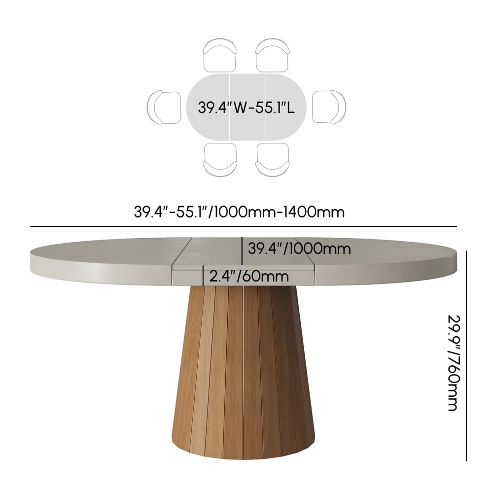 39"-55" Japandi Style Oval & Round Extendable Wood Dining Table Gray Seats 4-6 People weights dimensions image