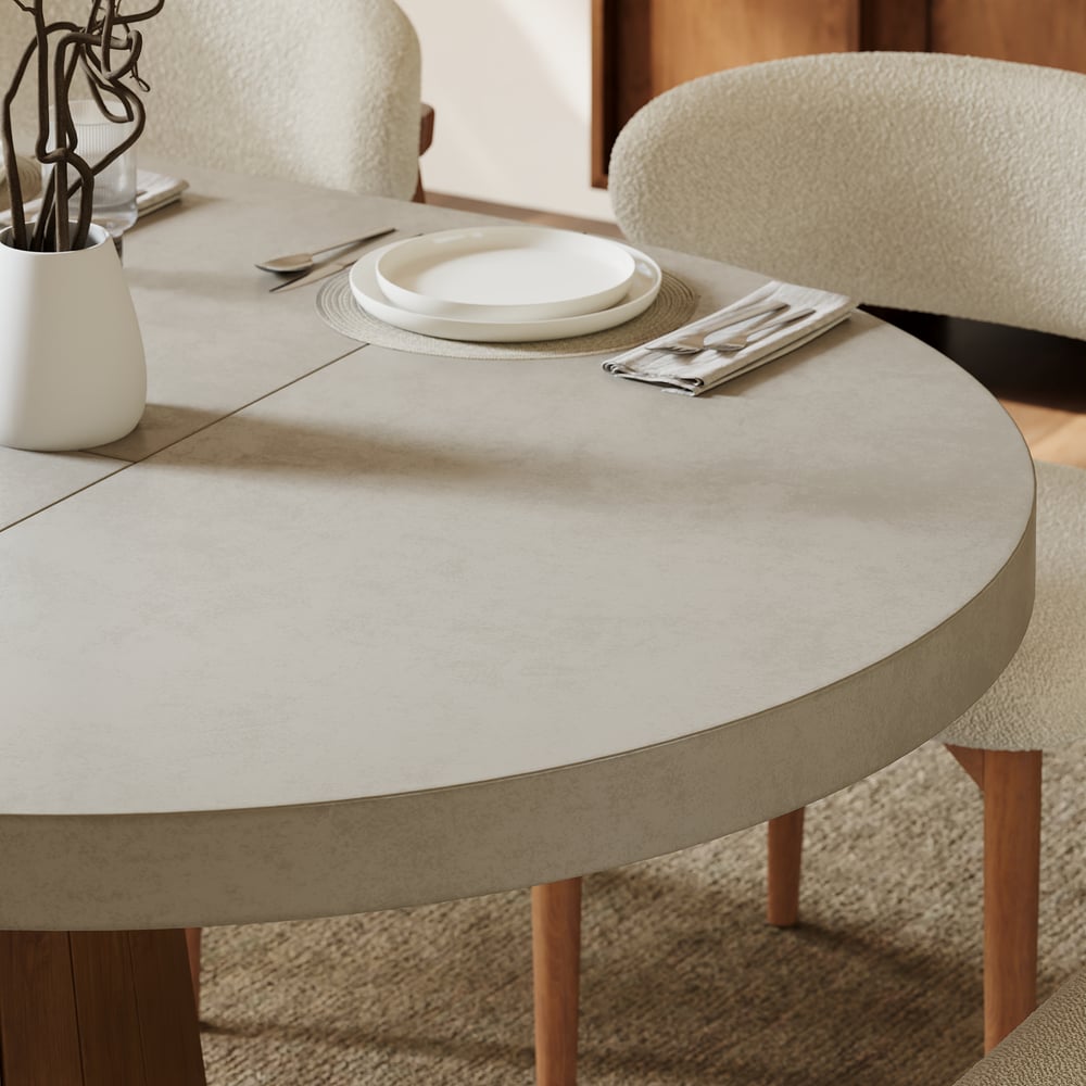 39"-55" Japandi Style Oval & Round Extendable Wood Dining Table Gray Seats 4-6 People window image