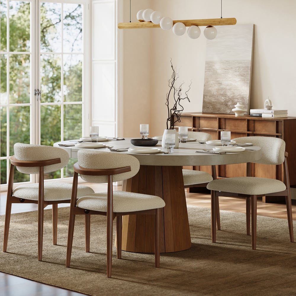 39"-55" Japandi Style Oval & Round Extendable Wood Dining Table Gray Seats 4-6 People window image