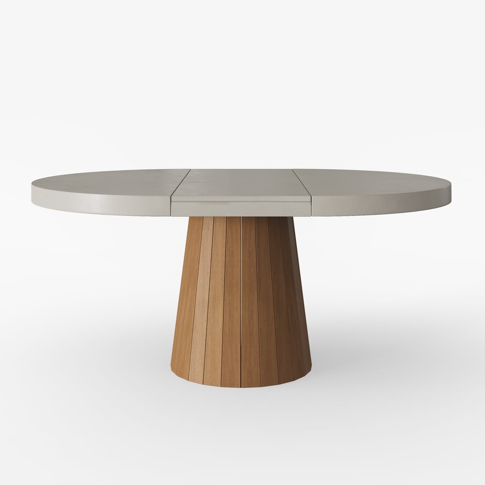 39"-55" Japandi Style Oval & Round Extendable Wood Dining Table Gray Seats 4-6 People window image