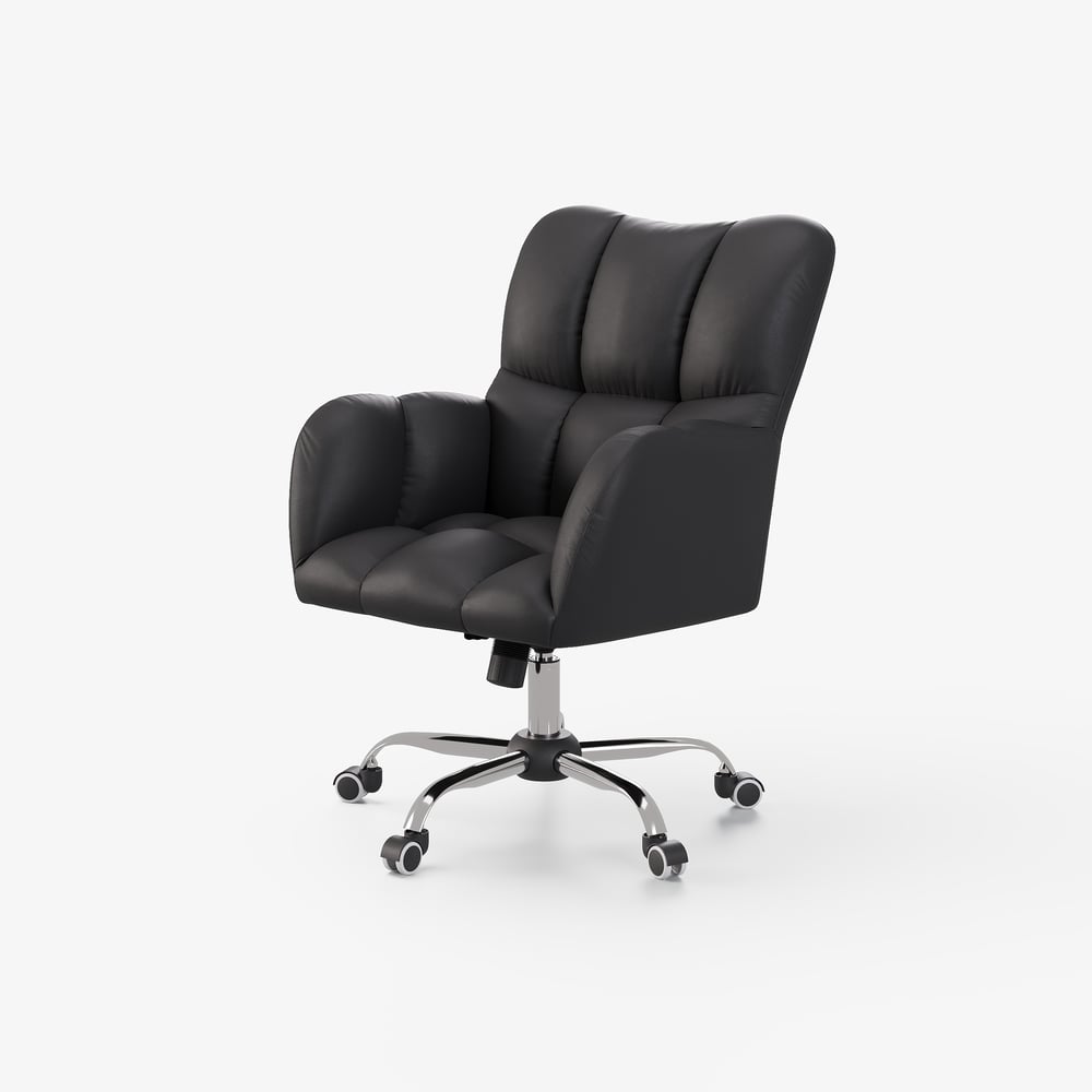 Modern Black Faux Leather Office Chair - Swivel & Height Adjustable Task Chair window image