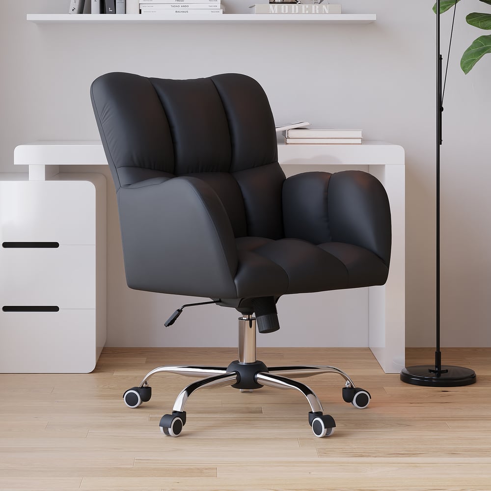 Modern Black Faux Leather Office Chair - Swivel & Height Adjustable Task Chair window image