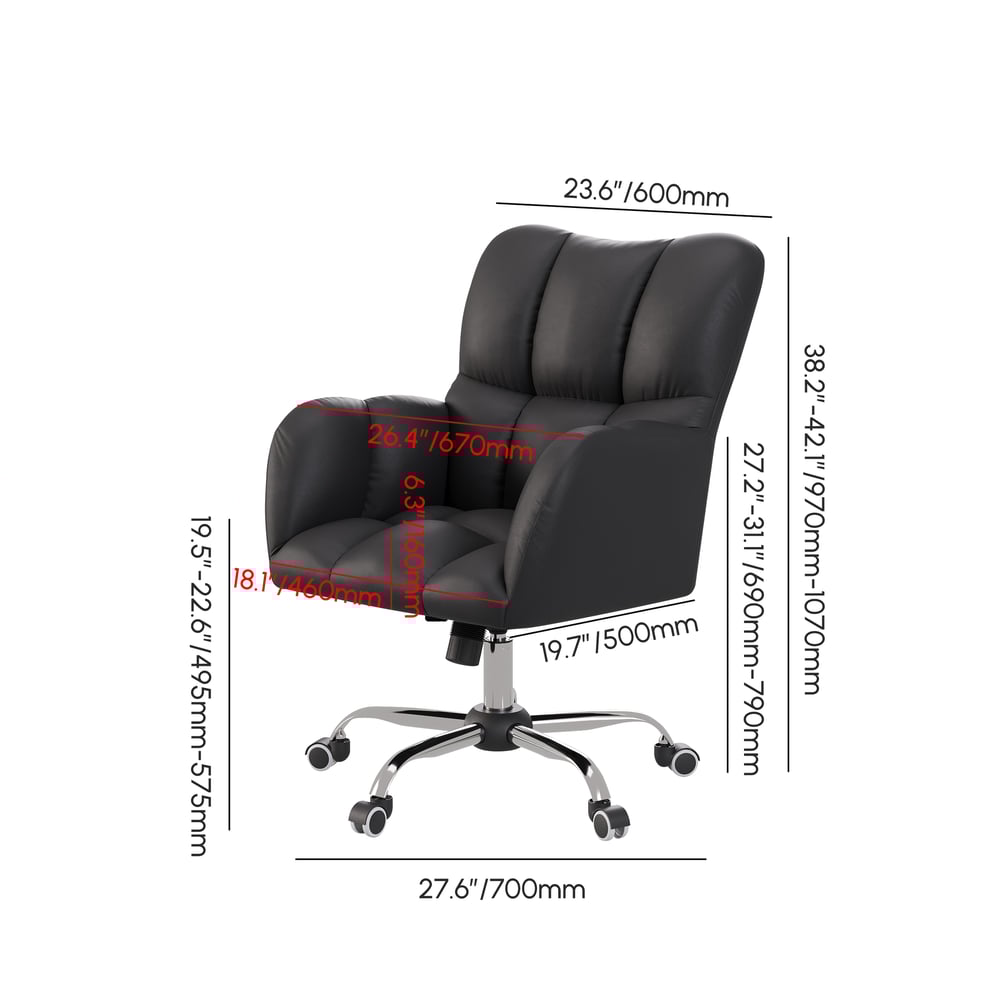 Modern Black Faux Leather Office Chair - Swivel & Height Adjustable Task Chair weights dimensions image