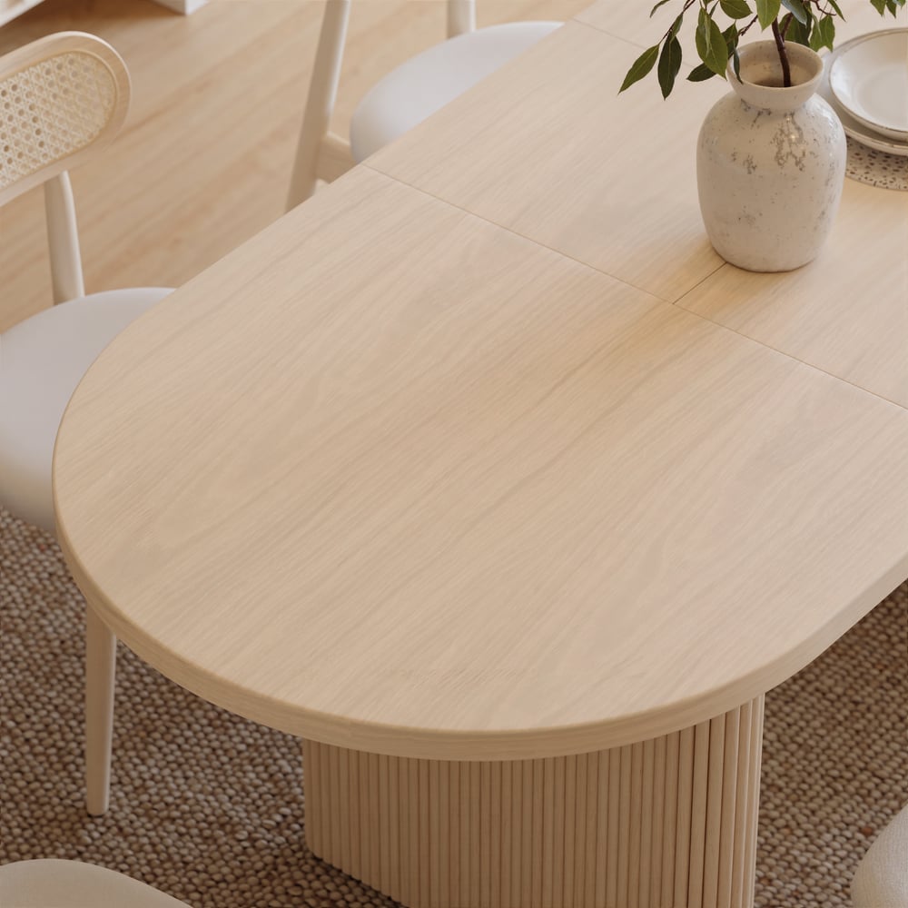 Japandi owalny rozkładany stół jadalny w wybielaczu (1600-2000 mm), dla 4-6 osób obraz okna